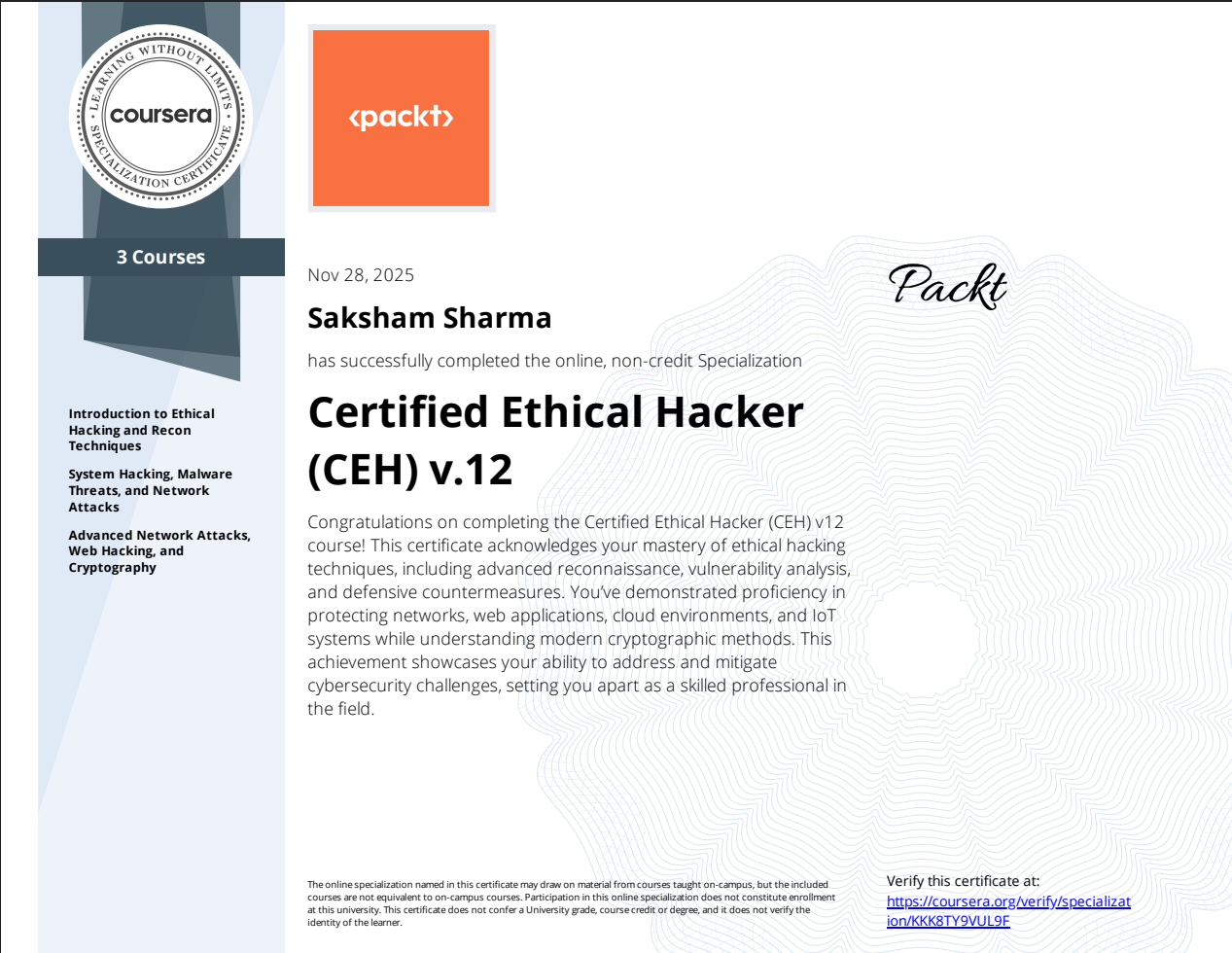 CEH Training Certificate